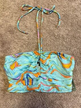 a new day Aqua Multicolor Swirl Halter Crop Top